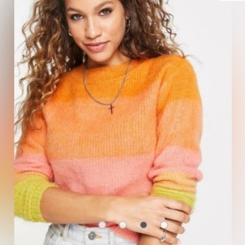 Free People Knit Sweater, Orange, Pink And Yellow
